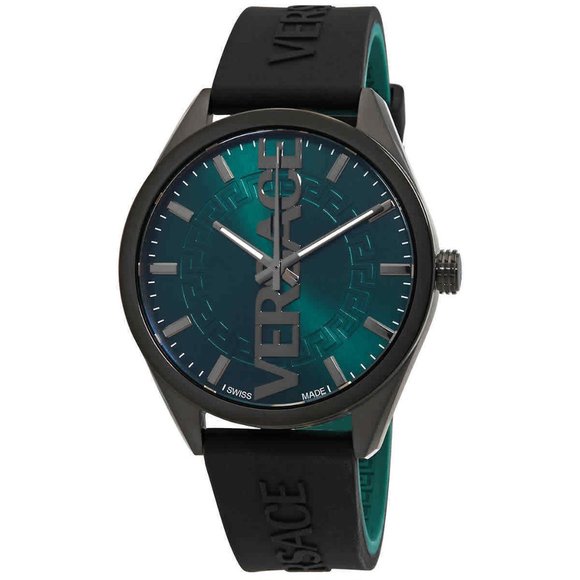 NEW! Versace Green Dial Men's Black Strap Watch